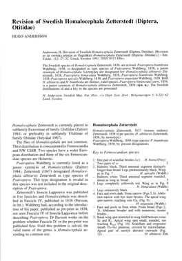 Revision of Swedish Homalocephala Zetterstedt (Diptera, Otitidae) HUGO ANDERSSON