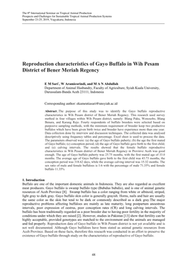 Reproduction Characteristics of Gayo Buffalo in Wih Pesam District of Bener Meriah Regency