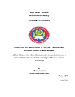 Addis Ababa University Institute of Biotechnology School of Graduate