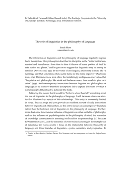 The Role of Linguistics in the Philosophy of Language