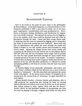 Seventeenth Century Next to Be Noted in the Quest for Pure Water Is the Philosopher Sir Francis Bacon