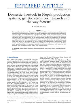 Domestic Livestock in Nepal: Production Systems, Genetic Resources, Research and the Way Forward