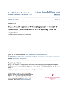 Transnational Corporations' Outward Expression of Inward Self- Constitution: the Enforcement of Human Rights by Apple, Inc