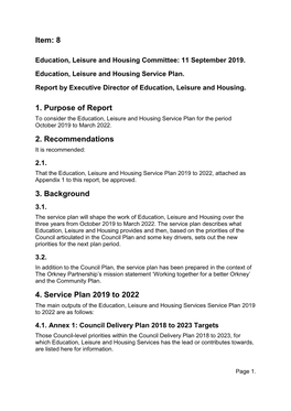 Education, Leisure and Housing Service Plan