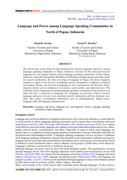 Language and Power Among Language Speaking Communities in North of Papua, Indonesia