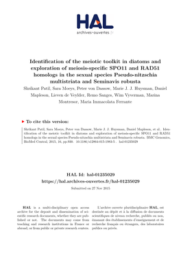 Identification of the Meiotic Toolkit in Diatoms and Exploration of Meiosis