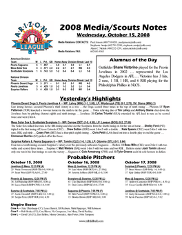 2008 Media/Scouts Notes Wednesday, October 15, 2008
