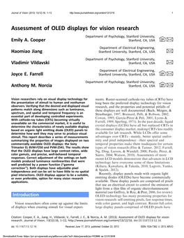 Assessment of OLED Displays for Vision Research Department of Psychology, Stanford University, # Emily A