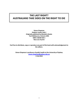 The Last Right? Australians Take Sides on the Right to Die