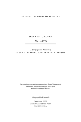 MELVIN CALVIN April 8, 1911–January 8, 1997