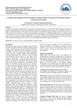 A Study on Pest Complex of Persea Bombycina (King Ex Hook