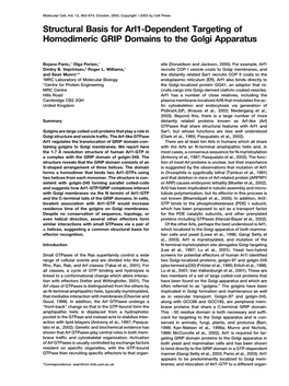 Structural Basis for Arl1-Dependent Targeting of Homodimeric GRIP Domains to the Golgi Apparatus