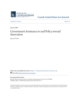 Government Assistance to and Policy Toward Innovation James E.P