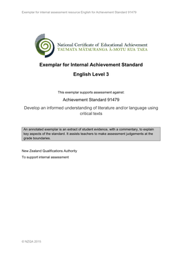 Exemplar for Internal Achievement Standard English Level 3