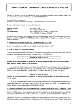 PROCES VERBAL DE LA REUNION DU CONSEIL MUNICIPAL DU 26 Février 2018