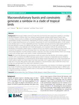 Macroevolutionary Bursts and Constraints Generate a Rainbow in a Clade of Tropical Birds Jon T
