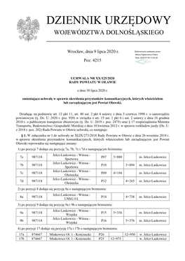 Uchwała Nr XX/125/2020 Z Dnia 30 Lipca 2020 R