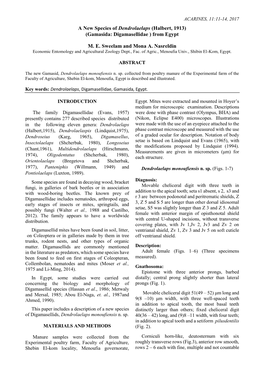 A New Species of Dendrolaelaps (Halbert, 1913) (Gamasida: Digamasellidae ) from Egypt