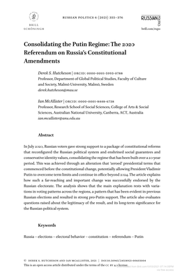 The 2020 Referendum on Russia's Constitutional Amendments