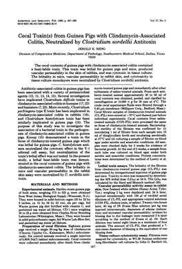 Cecal Toxin(S) from Guinea Pigs with Clindamycin-Associated Colitis, Neutralized by Clostridium Sordellii Antitoxin JEROLD E