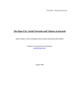 The Open City: Social Networks and Violence in Karachi