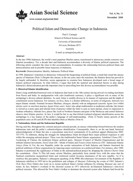 Political Islam and Democratic Change in Indonesia