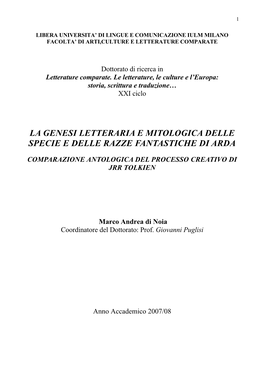 La Genesi Letteraria E Mitologica Delle Specie E Delle Razze Fantastiche Di Arda