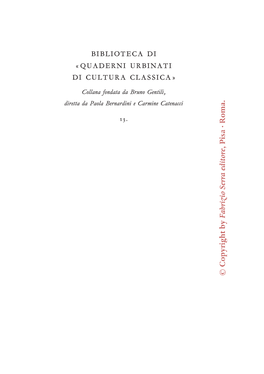 Biblioteca Di «Quaderni Urbinati Di Cultura Classica»