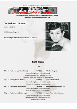 Fight Record Vic Andreetti (Hoxton)