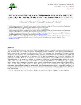 The January-February 2014 Cephalonia (Ionian Sea, Western Greece) Earthquakes: Tectonic and Seismological Aspects