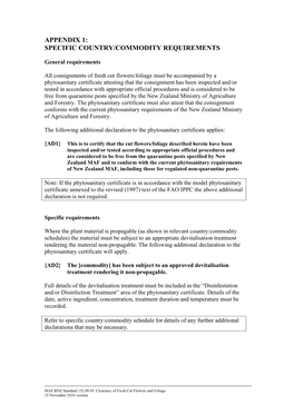 Appendix 1: Specific Country/Commodity Requirements