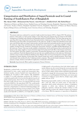 Categorization and Distribution of Aqua-Chemicals Used in Coastal Farming of South-Eastern Part of Bangladesh Md