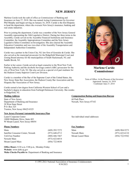 NEW JERSEY Marlene Caride Commissioner (609) 633-7667