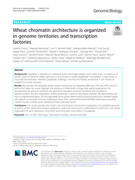 Wheat Chromatin Architecture Is Organized in Genome Territories and Transcription Factories Lorenzo Concia1, Alaguraj Veluchamy2, Juan S