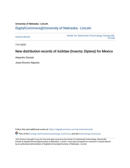 New Distribution Records of Asilidae (Insecta: Diptera) for Mexico