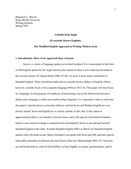 1 Benjamin C. Shavitz Stony Brook University Writing Systems Spring 2016 Awbodie Kens Inglis (Everybody Knows English): the Modi