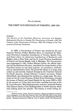 The First Vice-Province of Toronto, 1898-1901