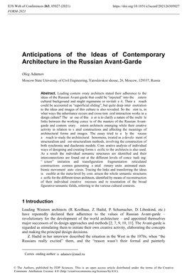 Anticipations of the Ideas of Contemporary Architecture in the Russian Avant-Garde