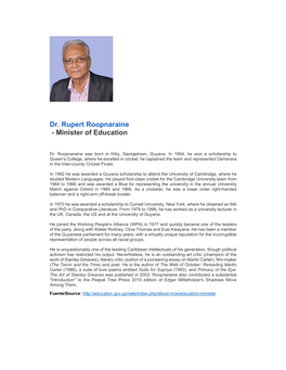 Dr. Rupert Roopnaraine - Minister of Education