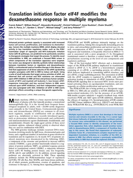 Translation Initiation Factor Eif4f Modifies the Dexamethasone Response in Multiple Myeloma