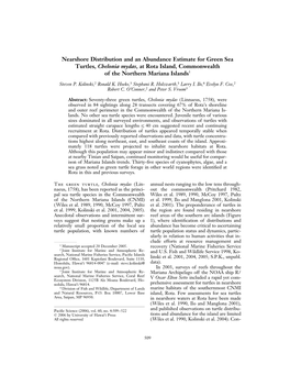 Nearshore Distribution and an Abundance Estimate for Green Sea Turtles, Chelonia Mydas, at Rota Island, Commonwealth of the Northern Mariana Islands1