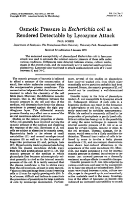 Osmotic Pressurein Escherichia Coli As Rendered Detectable By