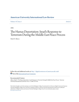 The Hamas Deportation: Israel's Response to Terrorism During the Middle East Peace Process