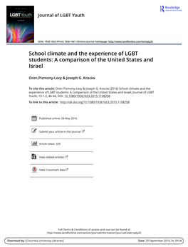 School Climate and the Experience of LGBT Students: a Comparison of the United States and Israel