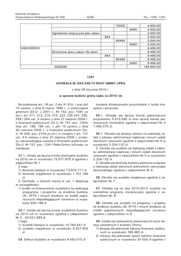 1291 UCHWAŁA Nr XXX/248/10 RADY GMINY LIPKA Z Dnia 26