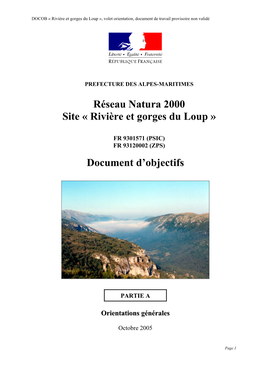 Réseau Natura 2000 Site « Rivière Et Gorges Du Loup »