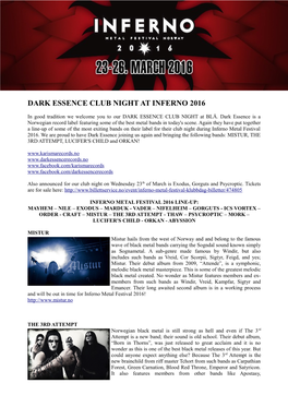 Dark Essence Club Night at Inferno 2016