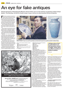 An Eye for Fake Antiques Chinese University of Hong Kong Art Museum Director Peter Lam Is at the Forefront of Exposing Crooked Antique Dealers