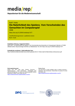 Die Natürlichkeit Des Spielens. Vom Verschwinden Des Gemachten Im Computerspiel 2008