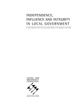 Independence, Influence and Integrity in Local Government